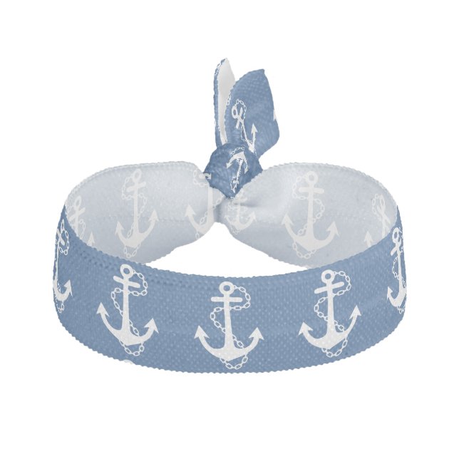 Navy Blue And White Nautical Boat Anchor 2 Elastic Hair Tie (Front)