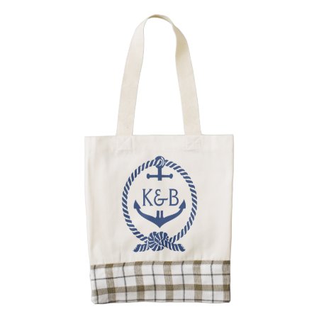Navy Blue And White Nautical Boat Anchor 2 Zazzle Heart Tote Bag