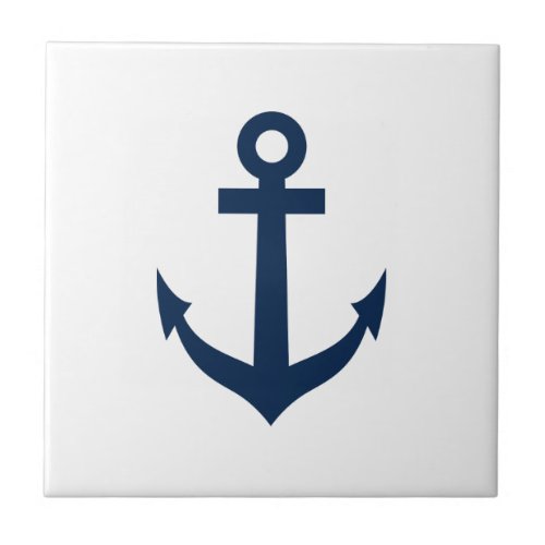 Navy blue and white nautical boat anchor ceramic tile