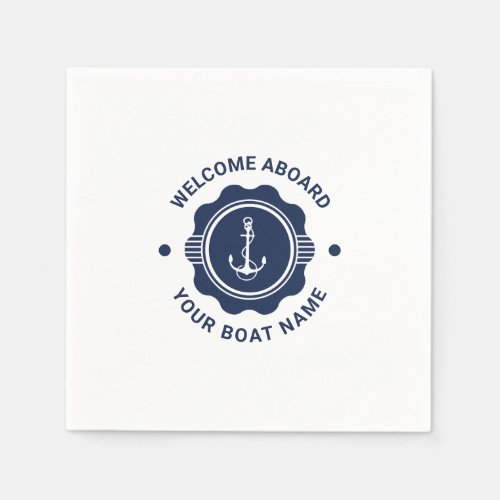 Navy blue and white nautical boat wheel and anchor napkins