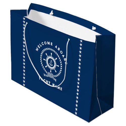 Navy blue and white nautical boat wheel rope knot large gift bag