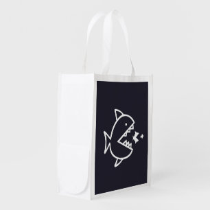 navy blue and white nautical FISH CHASE   Grocery Bag