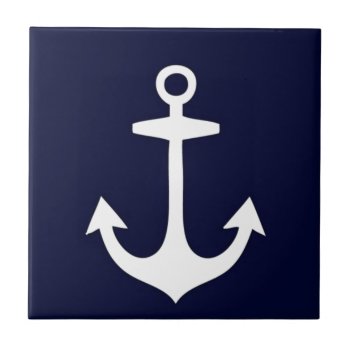 Navy Blue And White Nautical Inspired Ceramic Tile by ArtsofLove at Zazzle