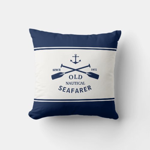 Navy Blue and White Nautical Label Throw Pillow