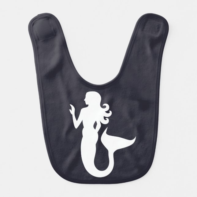 navy blue and white nautical MERMAID | Baby Bib (Front)