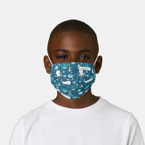 Navy Blue and White Nautical Ocean Pattern Boy Kids Cloth Face Mask