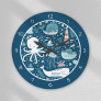 Navy Blue and White Nautical Ocean Pattern Boy Large Clock