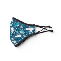 Navy Blue and White Nautical Ocean Pattern Boy Premium Face Mask