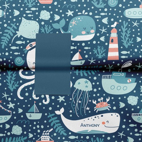 Navy Blue and White Nautical Ocean Pattern Boy Tissue Paper