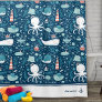 Navy Blue and White Nautical Pattern Boy Bathroom Shower Curtain