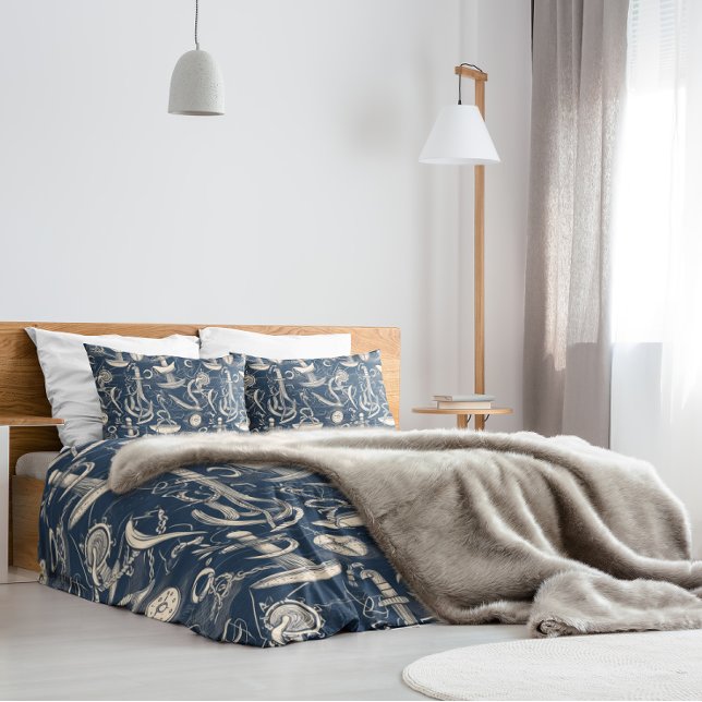Navy Blue and White Nautical Pattern Duvet Cover (Creator Uploaded)