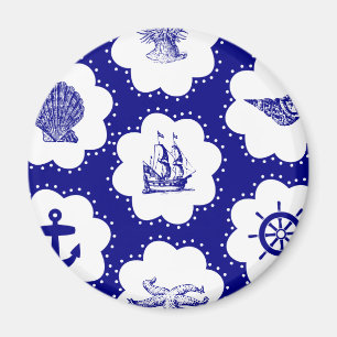 Navy Blue and White Nautical Pattern Magnet