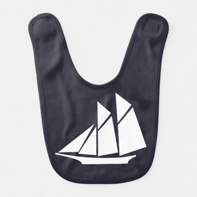 navy blue and white nautical SAILING SHIP | Baby Bib (Front)