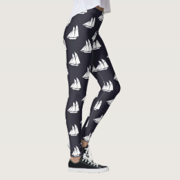 navy blue and white nautical SAILING SHIP Leggings