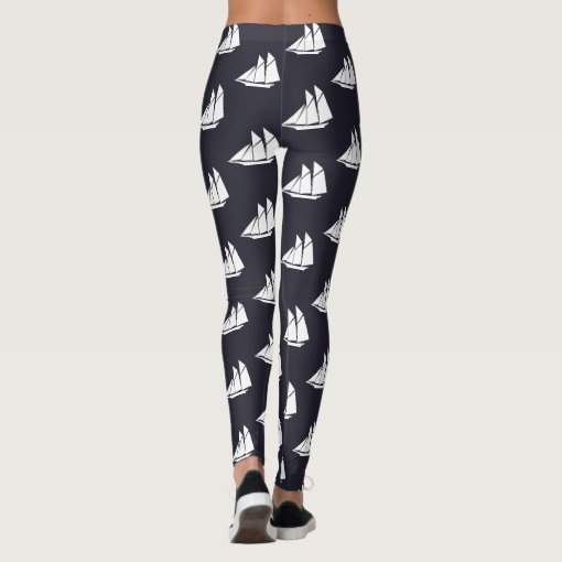 navy blue and white nautical SAILING SHIP Leggings Zazzle