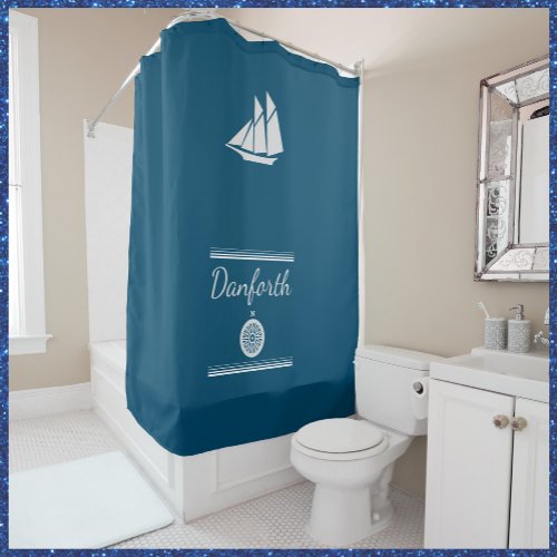 Navy Blue and White Nautical Shower Curtain