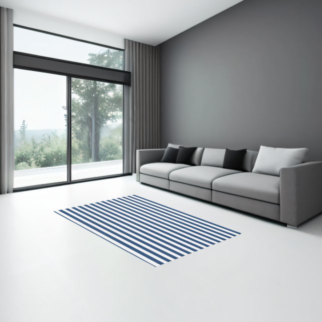 Navy Blue And White Nautical Stripe Rug (Insitu (Indoor 3))