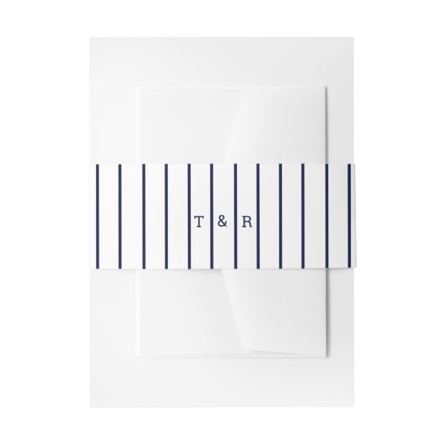 Navy Blue and White Nautical Stripes | Monogram Invitation Belly Band (Front Example)