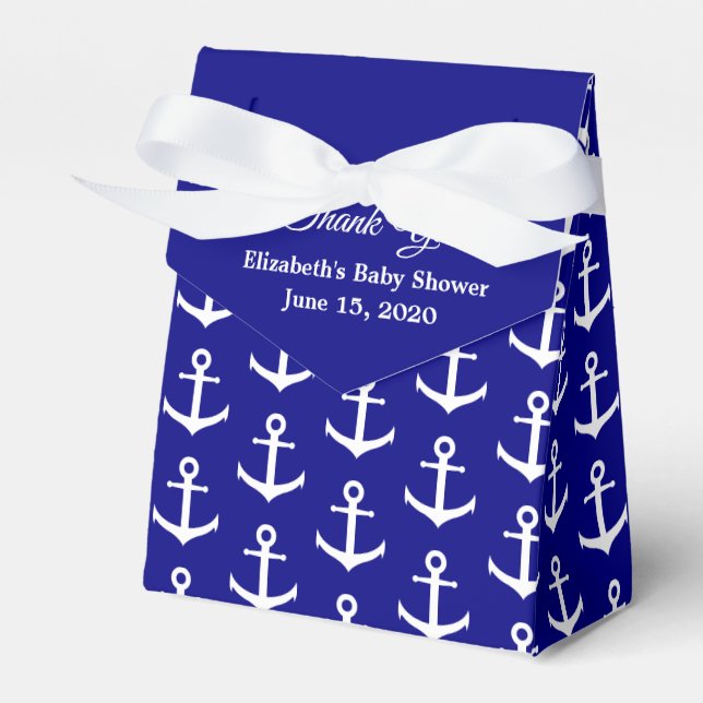 Navy Blue and White Nautical Thank You Favor Boxes (Front Side)