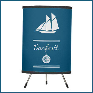 Navy Blue and White Nautical  Tripod Lamp
