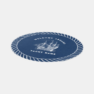 Navy-blue and white, nautical wind sailing boat outdoor rug