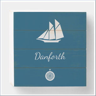 Navy Blue and White Nautical  Wooden Box Sign