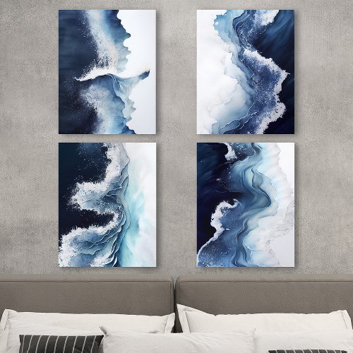 Navy Blue And White Ocean Wave Abstract Wall Art Acrylic Photo Tile