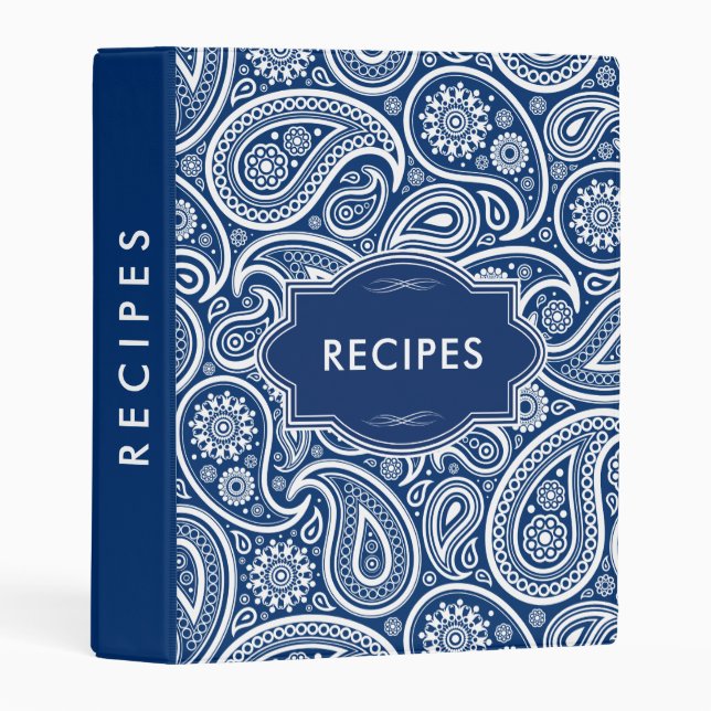 Navy-blue And White Paisley Pattern Mini Binder (Front/Spine)