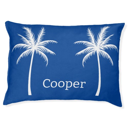 Navy Blue and White Palm Palmetto Trees Pet Bed
