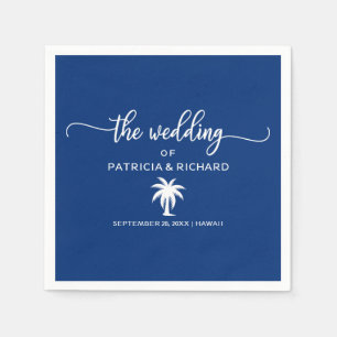 Navy Blue and White Palm Tree Destination Wedding Napkins