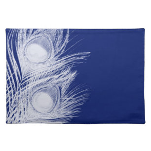 Navy Blue and White Peacock Feather Placemats