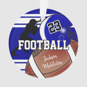 Navy Blue and White Personalize Football Ornament