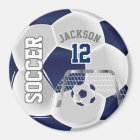 Navy Blue and White Personalize Soccer Ball