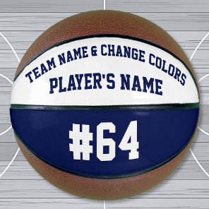 Navy Blue and White Personalized Basketball Ball