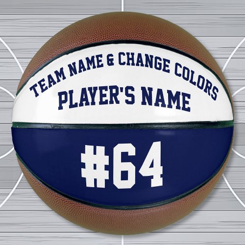 Navy Blue and White Personalized Basketball Ball