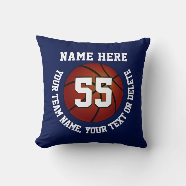 Navy Blue and White Personalized Basketball Pillow (Front)