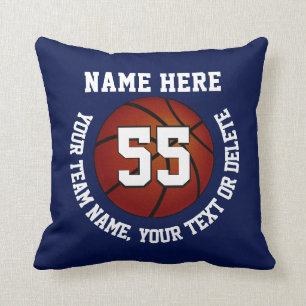 Navy Blue and White Personalized Basketball Pillow