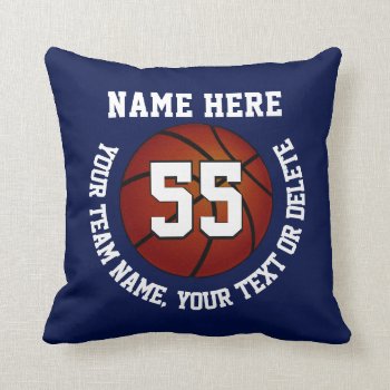 Navy Blue And White Personalized Basketball Pillow by YourSportsGifts at Zazzle