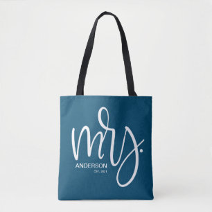 Navy Blue and white personalized Mrs. ESTABLISHED Tote Bag