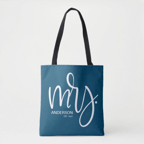 Navy Blue and white personalized Mrs ESTABLISHED Tote Bag