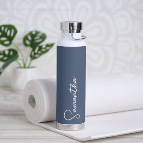 Navy Blue and White Personalized Water Bottle