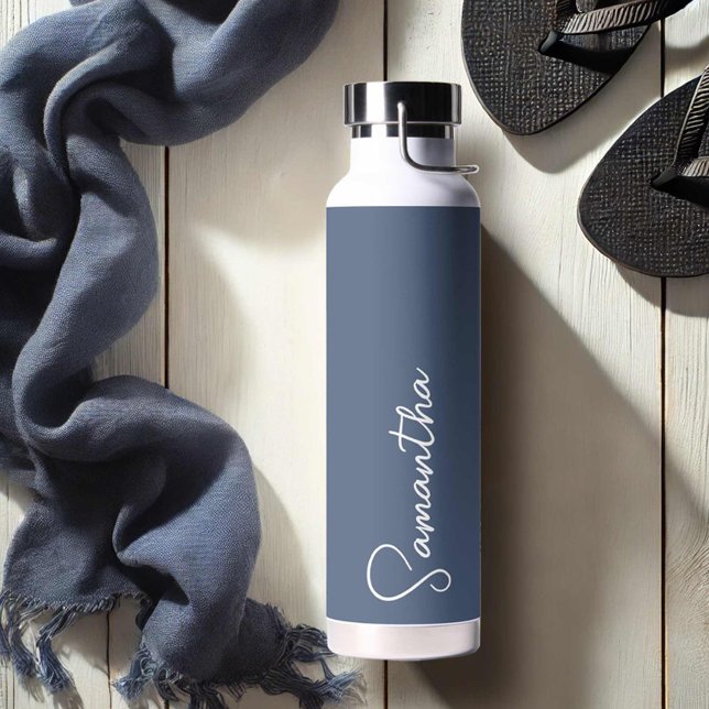 Navy Blue and White Personalized Water Bottle (Yoga water bottles personalized navy blue Do Tell A Belle)