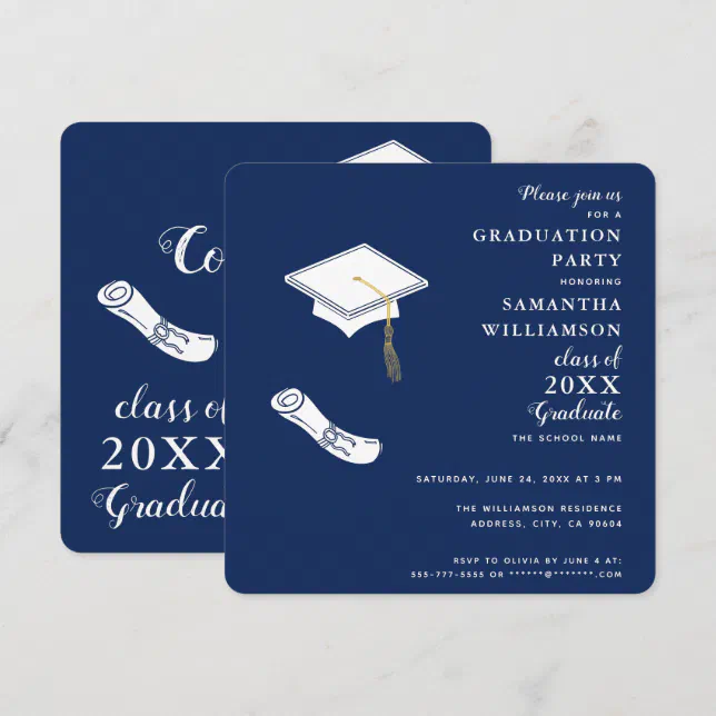 Navy Blue and White Photo Class of 2025 Graduation Invitation | Zazzle