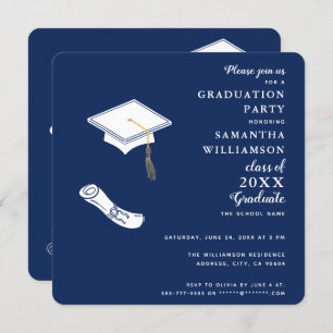 Navy Blue and White Photo Class of 2025 Graduation Invitation