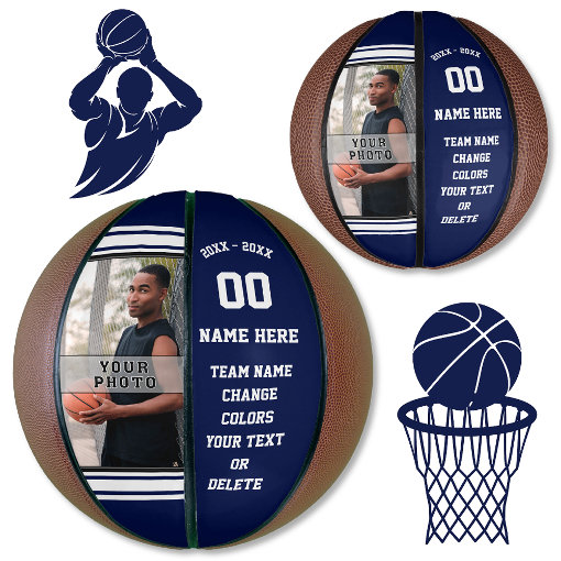 Navy Blue and White PHOTO Custom Mini Basketballs Zazzle