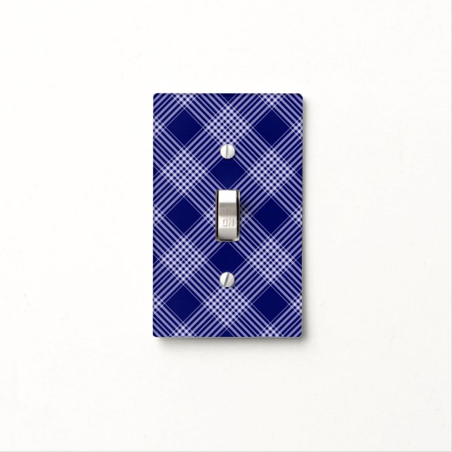 Navy Blue And White Plaid Light Switch Cover (In Situ)