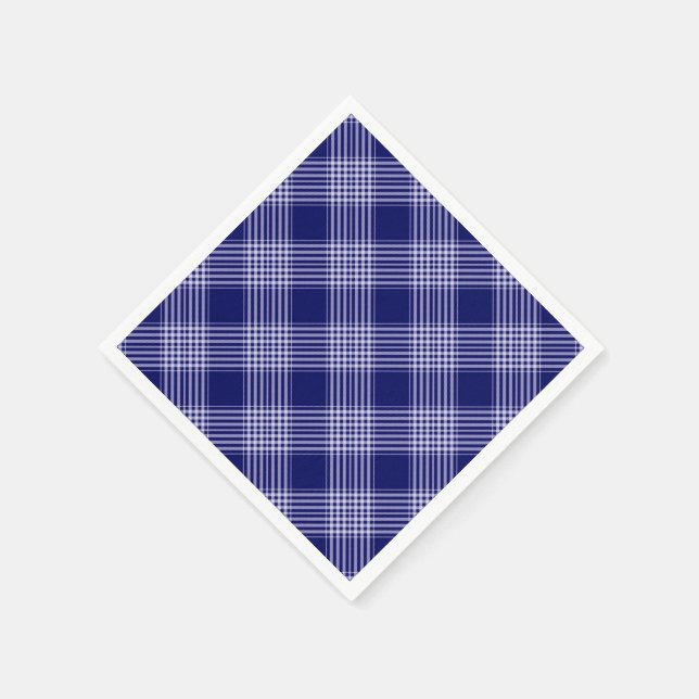Navy Blue And White Plaid Paper Napkins (Corner)