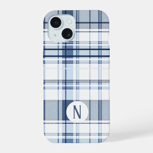 Navy Blue and White Plaid Pattern Iphone Case (Back)