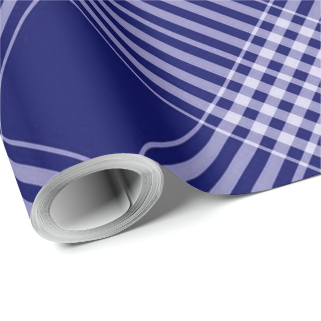 Navy Blue And White Plaid Wrapping Paper (Roll Corner)