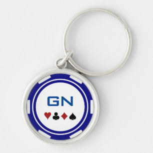 Navy Blue And White Poker Chip Casino Las Vegas Keychain